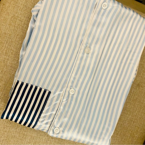 BB DAKOTA| Satin Notch Collar PJ Set| Blue&White Striped|  NWT (A030,A031) - Picture 4 of 11